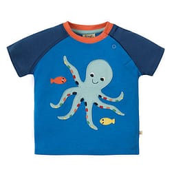 T-shirt frugi renny raglan sail blue octopus